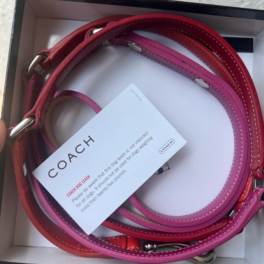 Coach Pink and Red Leather Dog Leash with Silver Hardware